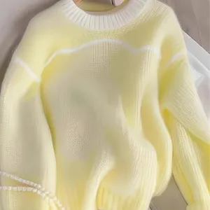 Soft Lemon & White Oversized Knit Jumper | Size M