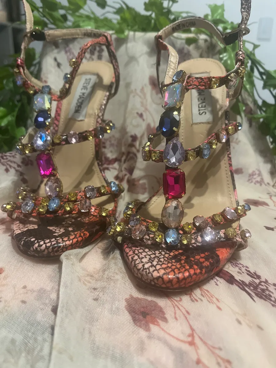 Steve Madden Embellished Snake-Print Heels – Size 3